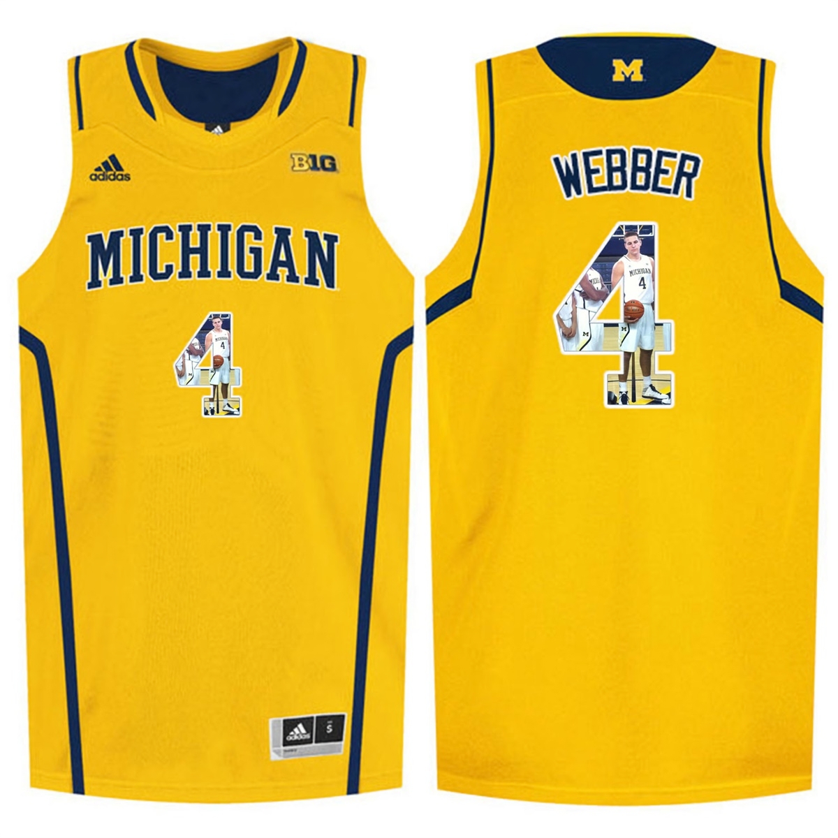 Michigan Wolverines Men's NCAA Chirs Webber #4 Yellow Player Art Player Pictorial Tank Top College Basketball Jersey QVJ4349XF